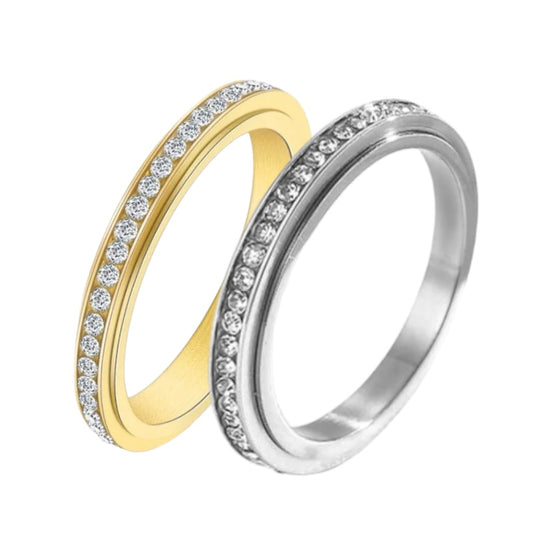 Crystal pave spinning fidget ring in silver or gold tone R5