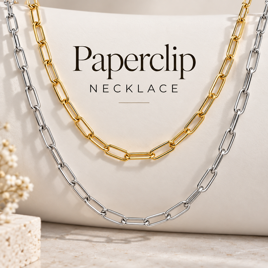 Paperclip necklace in silver or gold, non tarnish, unisex male female 18 inch P76