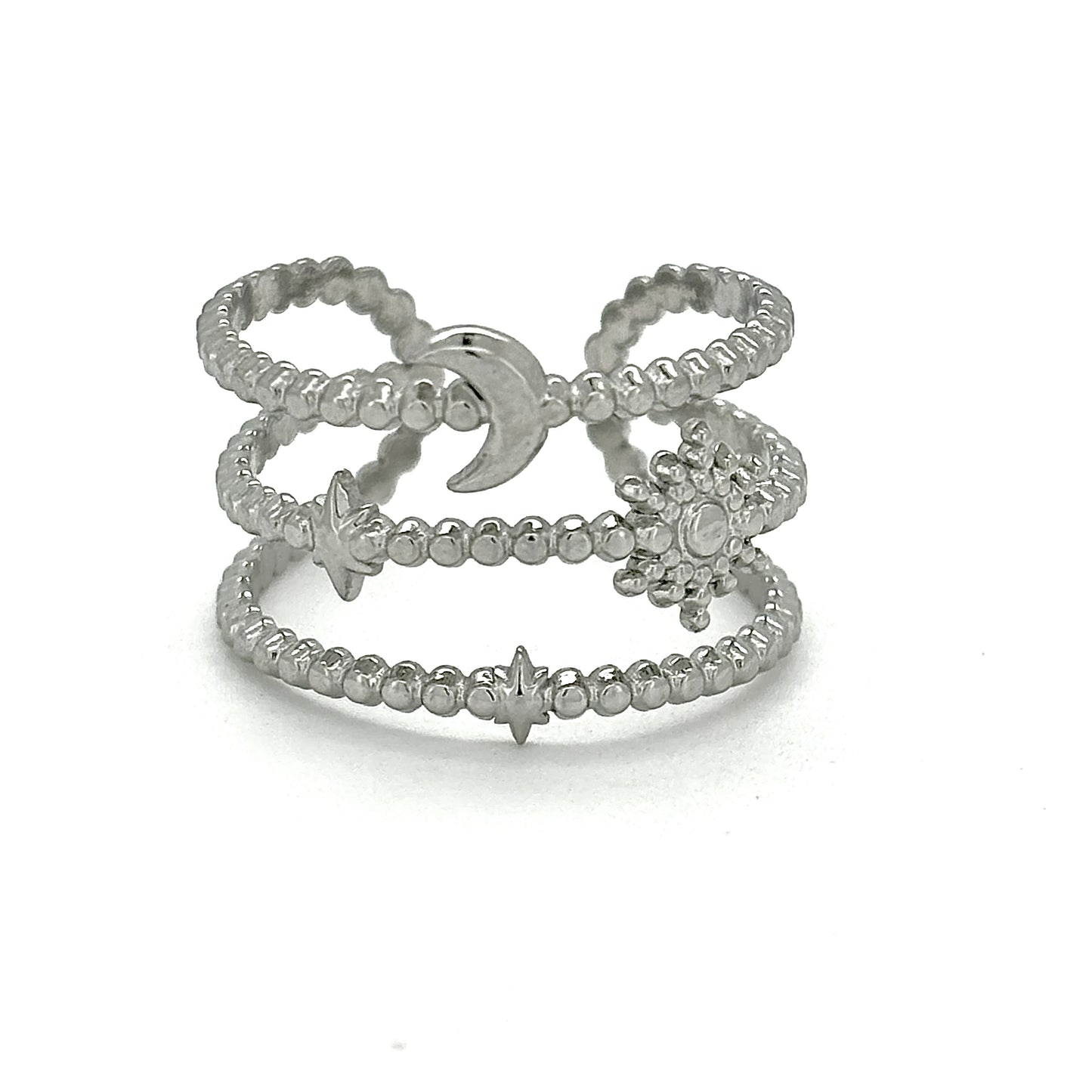Moon & stars three layer adjustable ring
