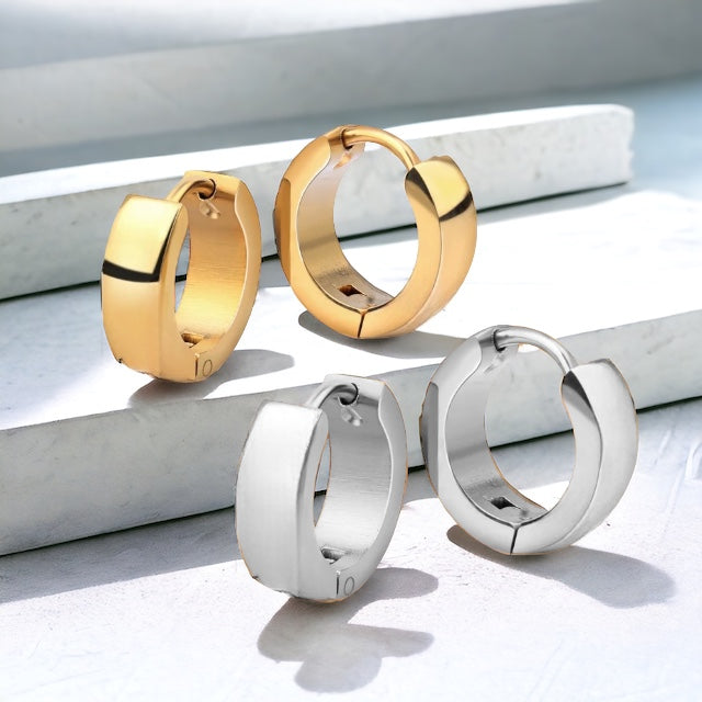 8mm Huggies hoop earrings in Stainless steel silver or gold unisex men women girls boys E20 or E21