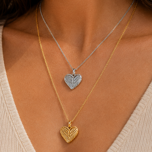 Wing heart necklace in silver or gold