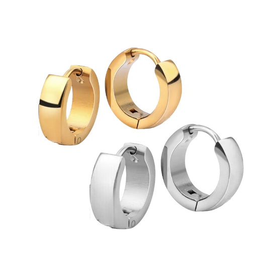8mm Huggies hoop earrings in Stainless steel silver or gold unisex men women girls boys E20 or E21