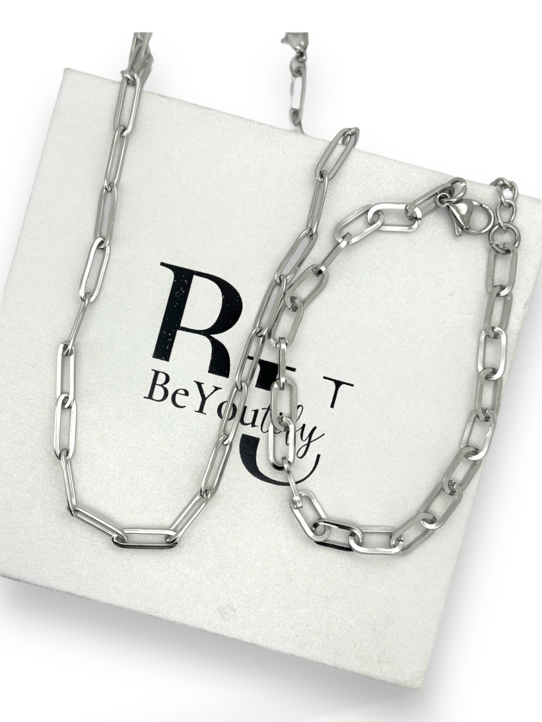 Paperclip chain bracelet and necklace set in silver or gold P57 &64