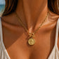 GRACEbu Old coin style necklace in silver or gold tone water and tarnish resistant Paperclip chain stainless steel P36 unisex male female