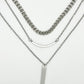 Three layer pendant necklace with Cuban chain with birthstone in silver or gold water resistant P6