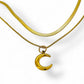 Moon pendant double layer necklace in silver or gold Herringbone chain women’s girls
