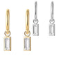 Rectangle crystal drop hoops in silver and gold E14