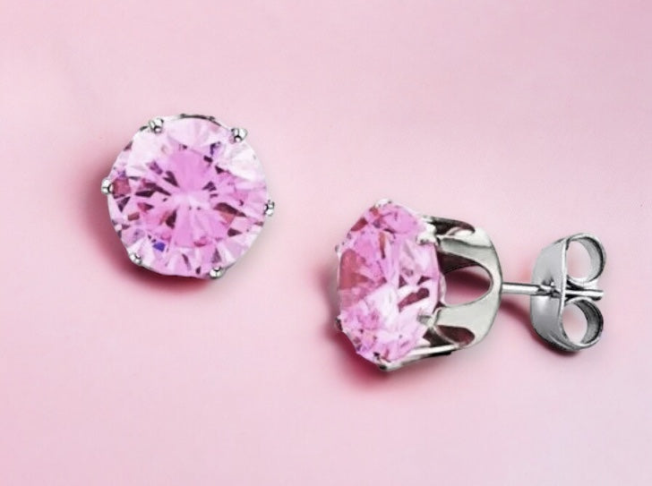 Pink hypoallergenic studs in silver tone